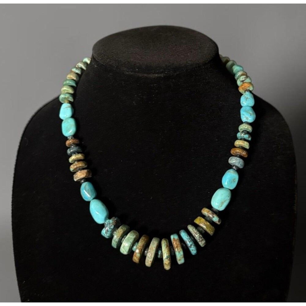 Jay King Mine Finds Chunky Turquoise Disc Nugget Heishi Necklace Sterling Silver